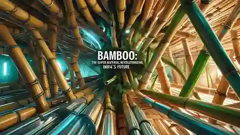 Bamboo as a super material, sustainable materials India, bamboo construction, eco-friendly products, National Bamboo Mission, bamboo startups India, carbon sequestration, biodegradable alternatives.