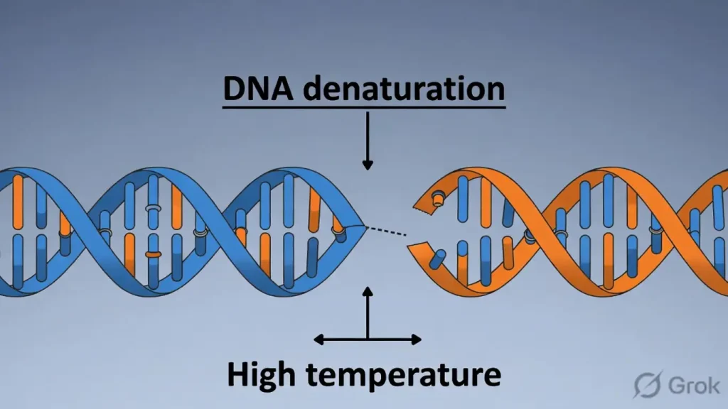DNA denaturation showing strand separation at high temperature